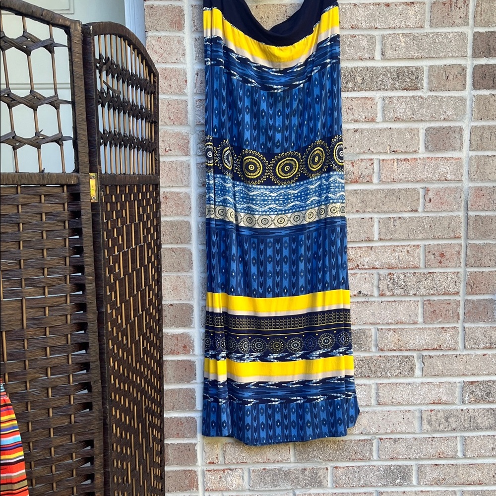 Karen Kane Blue and Yellow Patterned Skirt